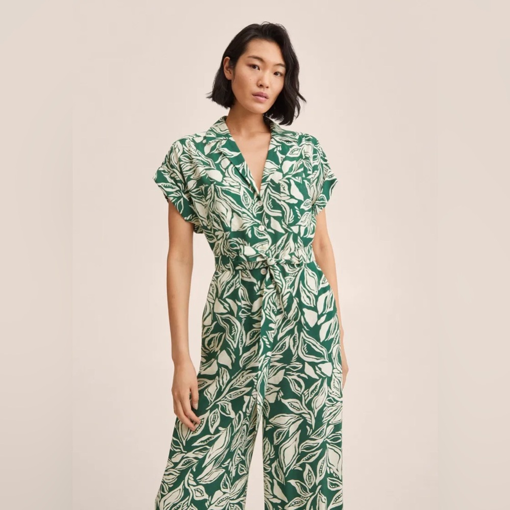 Green frond belted jumpsuit from Mango